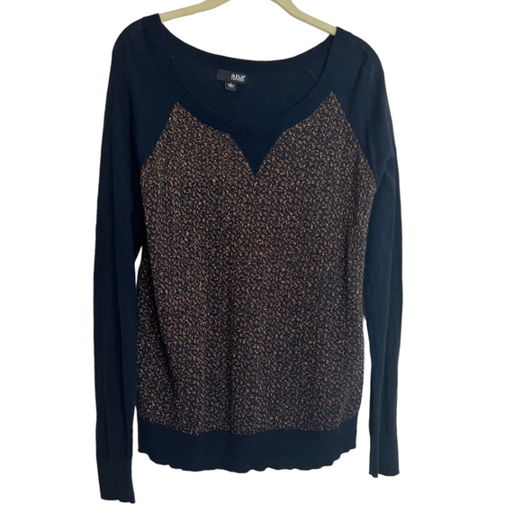 a.n.a. A New Approach Womens Sweater Large Navy Blue Bronze Glitter Threads - Picture 1 of 6
